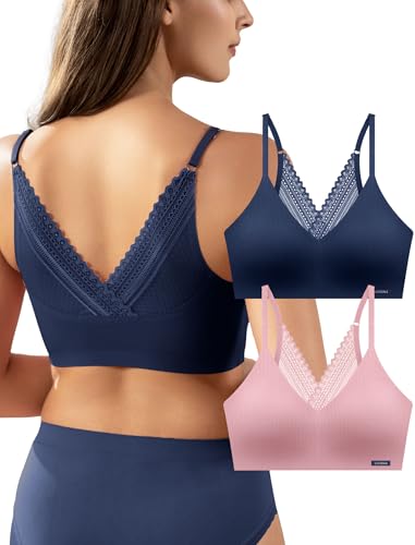 Image of Livona Lace Bralette for Women - Comfort Sports Bra Wireless Padded Bralette with Support Workout Tops Cami Crop S-XXL