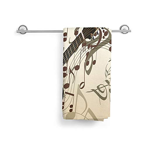 Fehuew Vintage Music Notes Guitar Fingertip Hand Towels Decorative Bathroom,Soft Shower Bath Towels Hand Washcloth Highly Absorbent For Kitchen,Hotel,Yoga,Gym,Spa (27 X 15 Inch) #TOP1