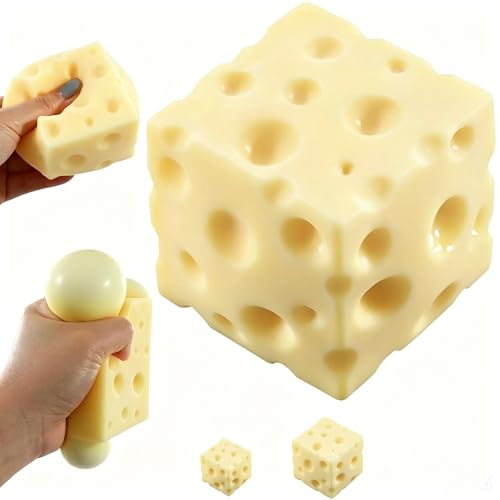SLEEPHEAD Cheese Squishy Stress Ball 7cm Cute Cheese Block Fidget Toy for Anxiety Relief Soft Silicone Squeeze Cheese Squishy Toy for Adults Teens Desk Decor & Party Favor