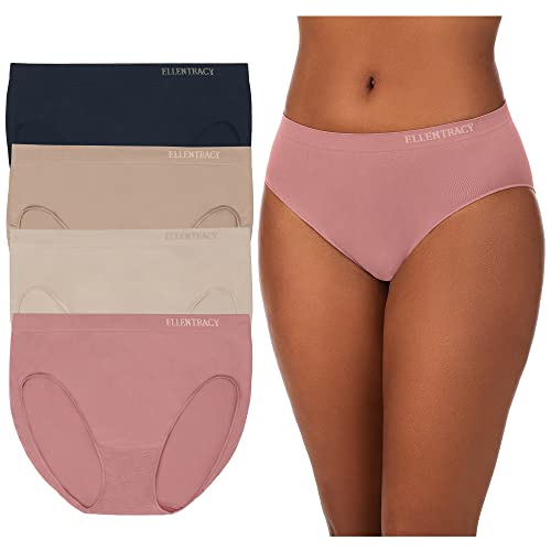 ELLEN TRACY Women’s High Cut Brief Panties Breathable Seamless Underwear 4-Pack Multipack (Regular & Plus Size)