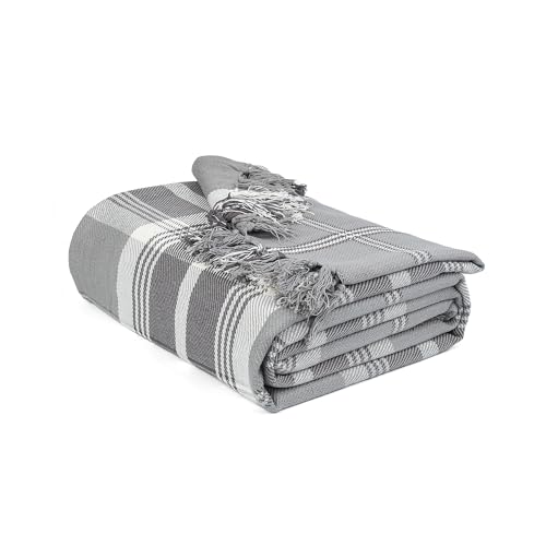 EHC Highland Large Cotton Throw For Sofa, Double Bed or Armchair, 60 x 80 Grey