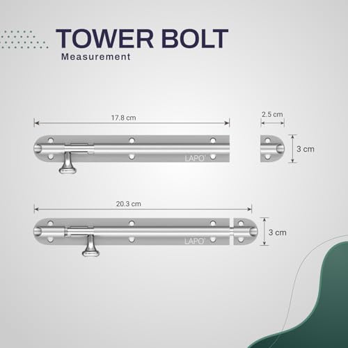 Image of LAPO 8 Inch Tower Bolt for Kitchen, Bedroom, Bathroom & Windows, Heavy-Duty Aluminium Chitakni Set with Screws (Matt Finish, Pack of 1)