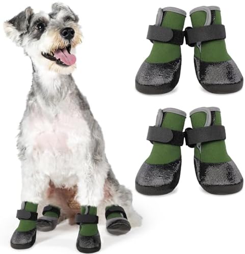 SUNFURA Anti Slip Dog Socks Boots, Waterproof Dog Shoes Paw Protector for Cold Winter, Reflective Dog Booties Small Medium Large Dog Boots for Hot Pavement Hardwood Floor, Green L