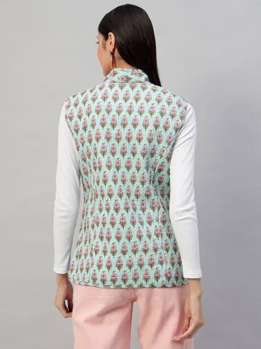 Image of Ravaiyaa - Attitude is everything Women's Floral Printed Reversible Quilted Jacket Coat Blazer Jacket Sleeve Less Waistcoat