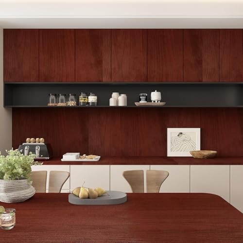 Image of WALLMATE Brown Wood Wallpaper Peel and Stick Self Adhesive Contact Paper for Cabinet Countertop Shelf Drawer Wall Door Desk Table Cabinet Vinyl Roll (Red Wood, 24x150)