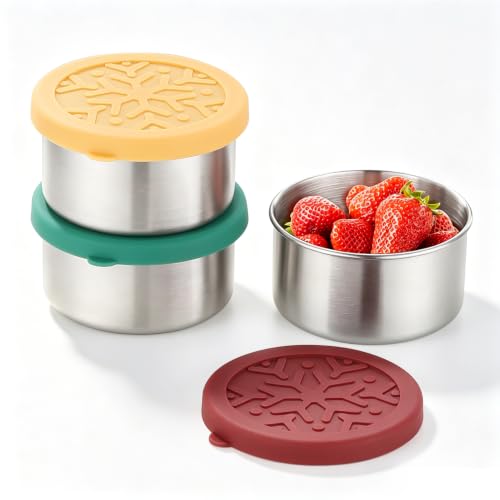 nicelock Snackbox Kinder, 3 x 220 ml snackbox Edelstahl kleine edelstahldosen mit deckel, für Babynahrung, Mini-Töpfe, Entwöhnungstöpfe… – Ansicht 1