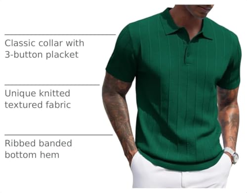 Image of COOFANDY Mens Knit Polo Shirts Short Sleeve Ribbed Textured Polo Shirt Lightweight Casual Golf Shirts Collared T Shirt