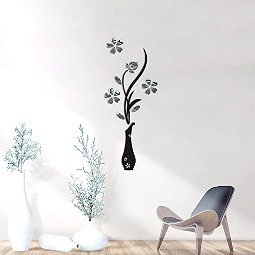 3D Vase Wall Decals For Living Room,House Family Art Murals Stickers For Bedroom, Sofa Backdrop Tv Wall Background, Originality Gift, Diy Decal Decor Sticker Decorations Easy Install, Silver 16X39Inch #TOP2
