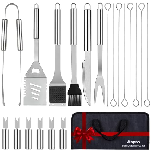 Anpro 21 PCS Grilling Accessories Grill Kit- Grill Set, Grilling Utensil Set, BBQ Accessories, BBQ Kit, BBQ Grill Tools, Grilling Gifts for Father's Day, Smoker, Camping, Kitchen