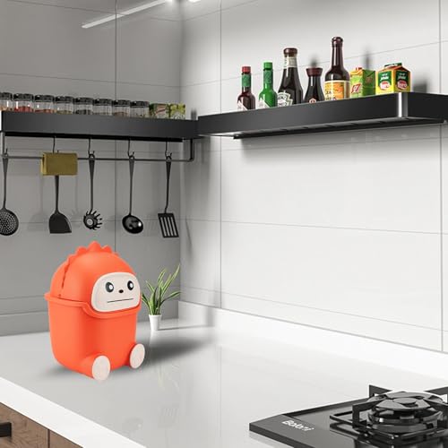 Image of Mini Trash Can with Flip Lid, Cute Monster Desk Trash Garbage Can with 100 Trash Bags, Tiny Wastebasket Trash Can for Car, Home, Office, Kitchen, Tabletop, Bedroom, Bathroom (Orange)