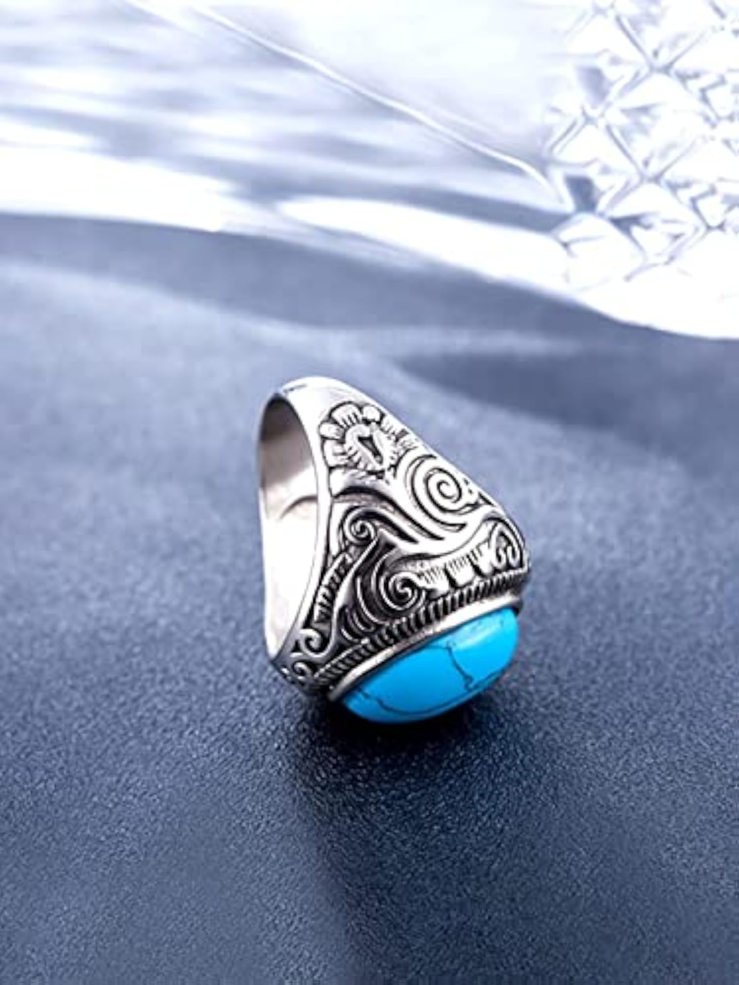 Stainless Steel Silver Stoned Band Ring (Style-5)