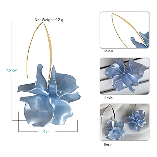 Boho Rose Petal Dangle Resin Earrings - Long Drop Acrylic Tiered Flower Earrings - Statement Exaggerated Floral Tassel Earrings For Women And Girls (Pearl Blue) #TOP1