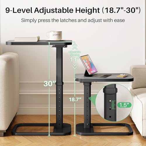 Image of Kitstorack Upgraded TV Tray Table with Panel Lock, 90 Flip-Over Design & Adjustable Height, Sofa Arm Side Table for Eating, Laptop, Couch, Bed, or Small Spaces, Dark Gray