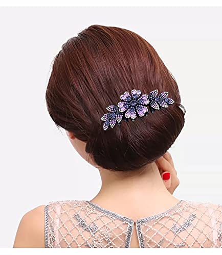 KuuGuu 4 PCS Luxury Sparkly Glitter Flower Leaf Rhinestone Black Plastic Hair Side Combs Women Flower Hair Comb Pins Rhinestone Slide Clips Bride Wedding Headdress Hair Accessories - Thumbnail 5