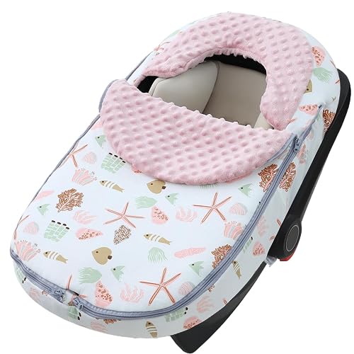 Image of ATOROBROS Baby Car Seat Cover Compatible with Doona Stroller and Standard Infant Carseat, Winter Resistant Car Seat Cover for Girls, Super Soft Cotton and Minky Dot, Sea World