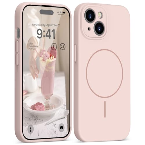 HGH Magnetische Silikon Hülle für iPhone 15 6.1 Zoll Kompatibel mit MagSafe Seidenweich Berührung Stoßdämpfend Handyhülle mit Kameraschutz Hülle für iPhone 15 Case Rosa