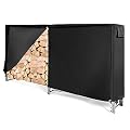 IRONMAX 8ft Firewood Rack with Cover, Outdoor/Indoor Waterproof Heavy Duty Log Storage Stand w/Air Vent, Fire Wood Lumber Holder and Cover Combo Set for Backyard, Garden, Patio