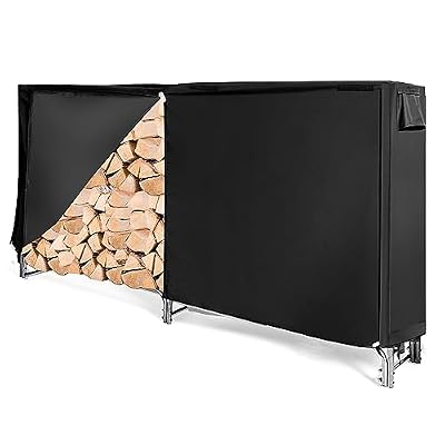 IRONMAX 8ft Firewood Rack with Cover, Outdoor/Indoor Waterproof Heavy Duty Log Storage Stand w/Air Vent, Fire Wood Lumber Holder and Cover Combo Set for Backyard, Garden, Patio