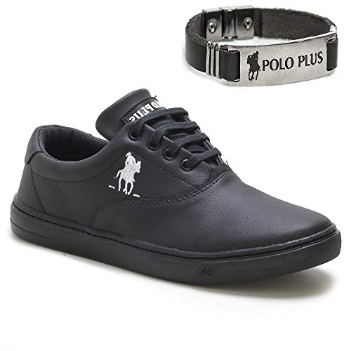Kit Tênis Casual Polo Sapatênis Masculino Confort + Pulseira Cor:Preto;Tamanho:38