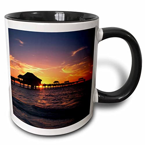 3dRose Clearwater Beach and Pier at Sunset, Florida Mug, 11 oz, Black