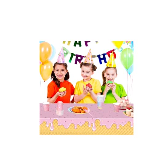 Image of Ice Cream Party Supplies 4Pcs Ice Cream Table Cloth 54 inch X 108 inch Disposable Rectangular Plastic Tablecloth Ice Cream and Popsicle Themed for Birthday, Party, Holiday