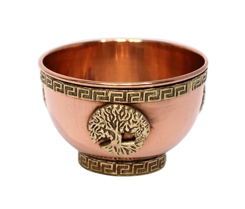 Image of eSplanade 3-inch Copper Offering Altar Bowl with Compassion Design | Ritual Use, Incense Burner, Smudging Decorative Bowl for Home Decor, Housewarming Gift. (Tree of Life)