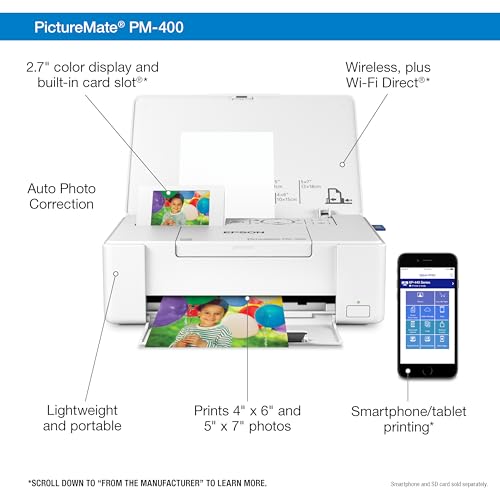 Epson PictureMate PM-400 Wireless Compact Color Photo Printer, white - Thumbnail 4
