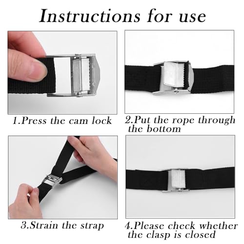 NVTEGR 4 Pcs Tie Down Straps, Battery Strap, Heavy Duty Straps, Straps Adjustable Black Bike Rack Straps Tensioning Belts with Quick Release Cam Bukle for Vans/Motorcycle/Trucks/Trailer - Image 3