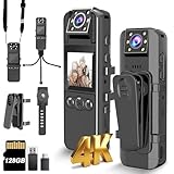 Body Camera with Audio and Video Recording, Unltra 4K Body Cam with 180° Rotating Lens, 6HR Battery, IR Cut Auto Night Vision, 128GB Body Worn Camcorder Personal Civilians Police Law Enforcement