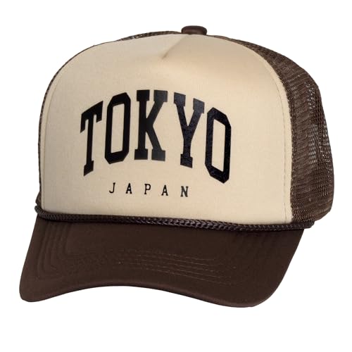 TOP HEADWEAR Tokyo Japan Trucker Hat - Snapback Cap for Men Women Khaki Brown