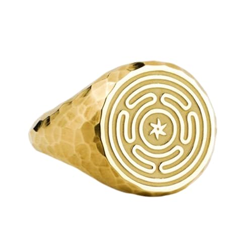 Roue d'Hécate bague argent 925 anti-ternissement, chevalière plaquée or ajustable taille 5-12.5