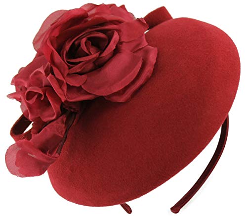 Bibi boîte à pilules Failsworth en laine rouge serre-tête chapeau bibi de cérémonie femme