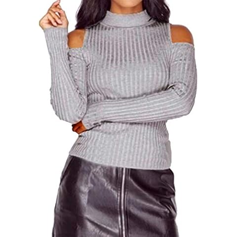 TYQQU Women's Knitted Turtleneck Sweaters Autumn Long Sleeve Jumper Pullover Sweaters Grey XL Cover