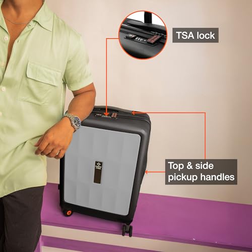 Image of Nasher Miles Zanzibar TSA Lock Hard-Sided Polycarbonate 8 Wheels Double Spinner Cabin Luggage Grey Black 20 inch |55cm Trolley Bag| Suitcase,Small