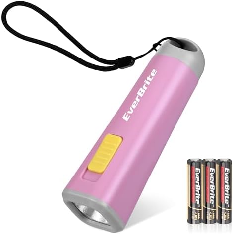 EverBrite Mini LED Taschenlampe mit Kordel bunt klein rosa lila, 1W mit 3 AAA Batterien, für Geburtstagsgeschenk