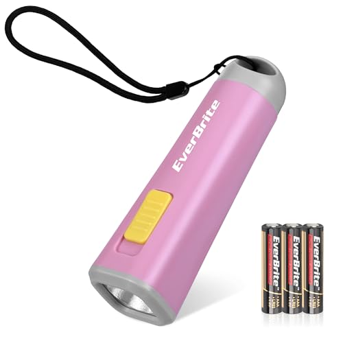 EverBrite Mini latarka LED z linką, kolorowa, mała, różowa, fioletowa, 1 W, wyposażona w 3 baterie AAA, prezent urodzinowy