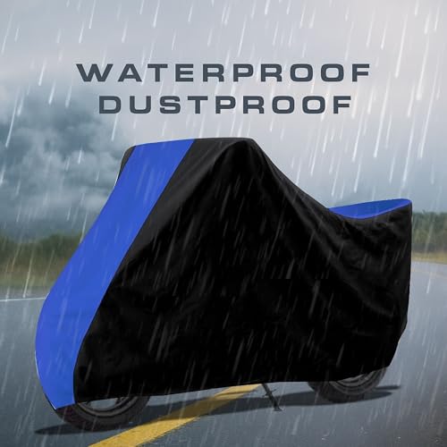 Image of Taffeta Bike Cover Premium Waterproof, Dustproof & UV Protected Two-Wheeler Body Shield | Heavy-Duty, All-Weather Protection | Universal Fit for Motorcycles & Scooters (Black Top Royal Blue)