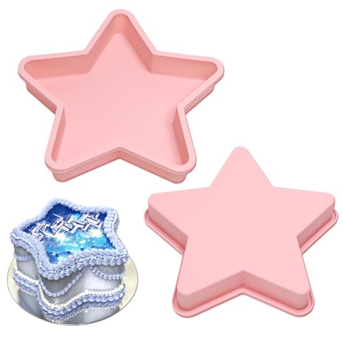 Eolilim 10.8 Inches Star Shaped Silicone Cake Baking Pan 2PCS (Pink)