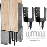 ITeVe.GD 2pcs Wet Concrete Post Anchors,6x6 6x8 Mailbox Post Protector Brackets,Heavy Duty Sttel Solid Rebar Wood Fence Post Base with Screws