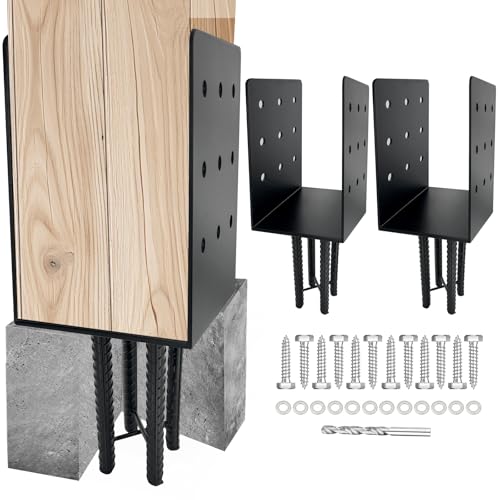 ITeVe.GD 2pcs Wet Concrete Post Anchors,6x6 6x8 Mailbox Post Protector Brackets,Heavy Duty Sttel Solid Rebar Wood Fence Post Base with Screws