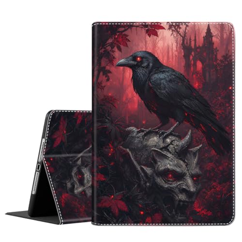 Case for Samsug Galaxy Tab A 10.1 inch 2016（No S Pen Version） SM-T580 T585 T587, Slim Fit Foldable Standing Cover with Auto Sleep/Wake, Crow Red Woods Skeleton