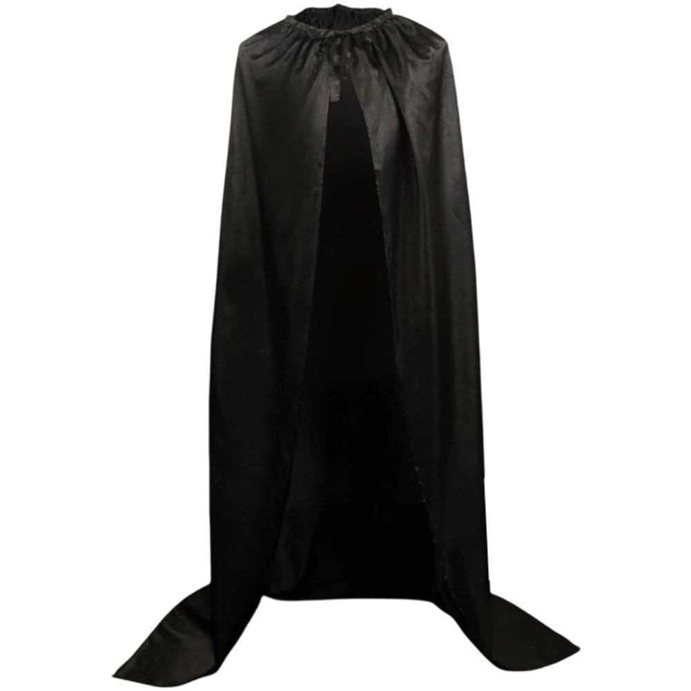Fituenly Adult Black Satin Cape Cloak, Full Length Traitors Long Cape for Knight Cosplay, Halloween Death Character Role Play Costume