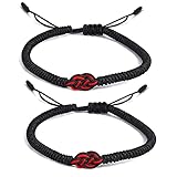 kelistom Handmade Buddhist String Bracelets for Women Men Tibetan Adjustable Woven Rope Bracelet for Protection and Luck, Red and Black, 2or 6 pcs/set