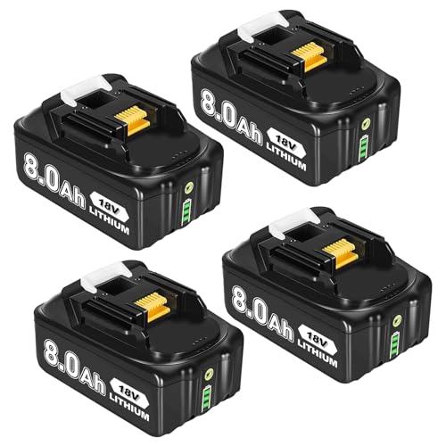 Image of 4 Count 8000mAh BL1860B 18V Replacement for Maki-ta 18V Battery Compatible with Maki-ta 18 Volt Lithium-ion Battery BL1815 BL1830 BL1845 BL1850 BL1840 BL1820 Cordless Power Tools (4)