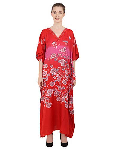 Miss Lavish London Kaftan Tunique Taille Unique Cover Up Maxi Robes Loungewear Embelli Kimono Taille Unique, 134-Rouge - Cadeaux de Vacances Cover