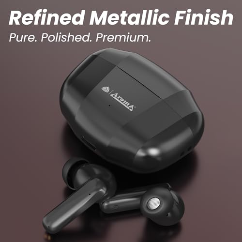 Image of AROMA TWS4 Jaguar V5.4 True Wireless Earbuds, Carbon Black | Up to 60H Playtime, ENC, Fast Charging, Heavy Bass, Bluetooth