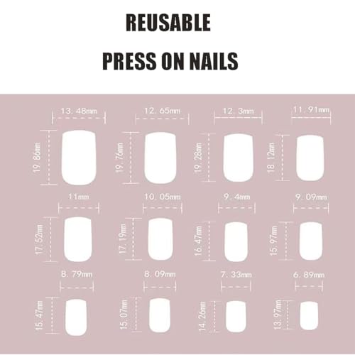 Image of French Tip Press on Nails Short Square Fake Nails Stripe Glue on Nails with Rhinestone Bow Design Glossy Stick on Nail Artificial Acrylic Full Cover Water Drop False Nail for Women Manicure 24Pcs