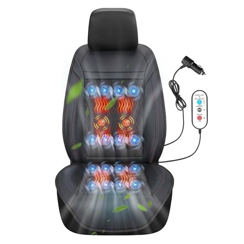 PAVMZ Ventilated Car Seat Cover with 16 Fans, Massage, and Intelligent Temperature Management, 12V Powered Cooling & Climate System (Warm&Cool,Massage-3)