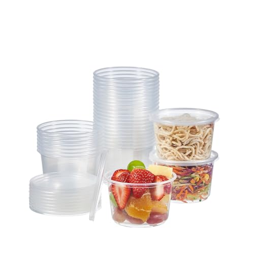 FULING [50 Set - 16 oz. Plastic Deli Disposable Food Storage Containers With Airtight Lids …