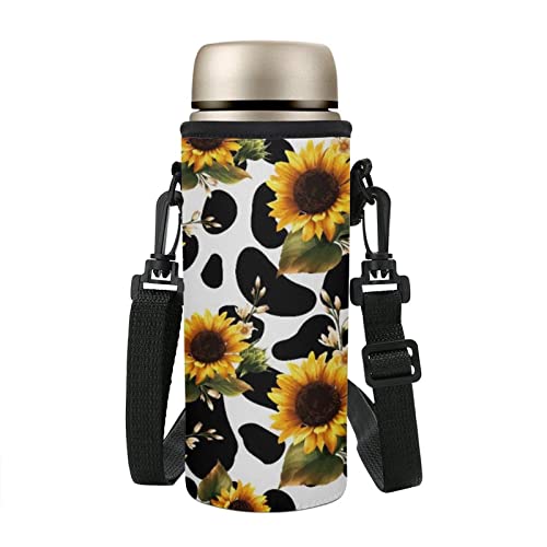 COEQINE Sunflower Cow Pattern with Water Bottle Carrier Insulated Neoprene Water Bottle Holder Bag Case Pouch for Adult Kids Walking Hiking Adjustable Shoulder Strap - Image 2